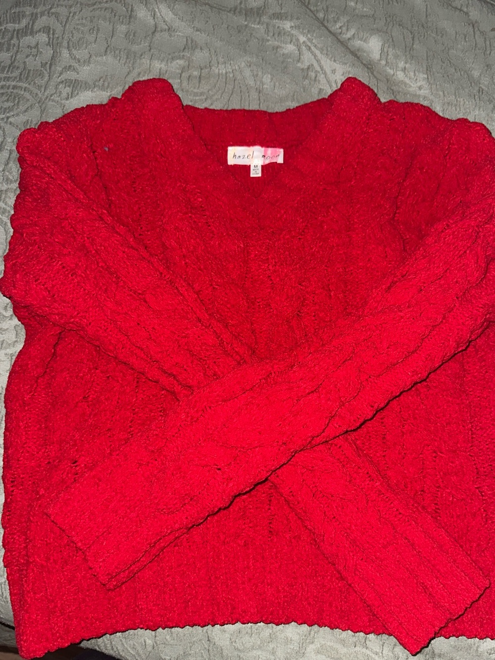 hazel Red Cable-Knit V-Neck Sweater